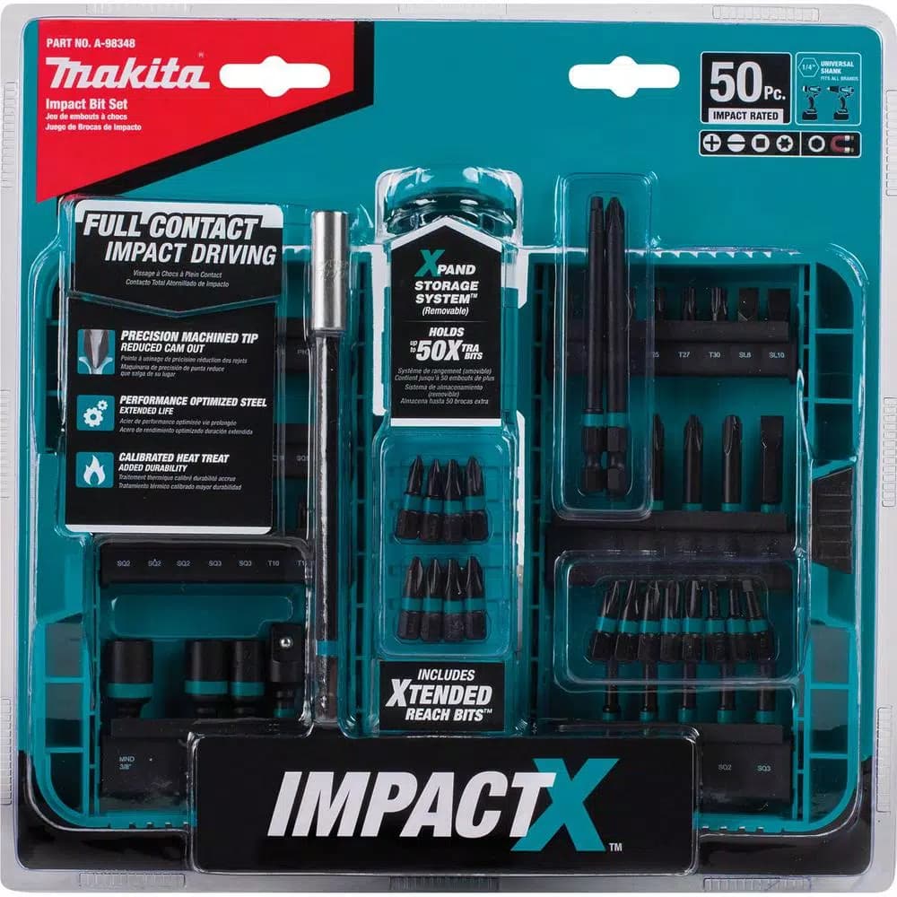 Makita ImpactX 50-Piece Impact Rated Driver Bit Set, S2 Steel Hex Shank