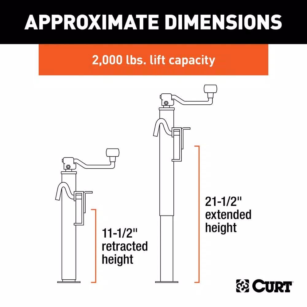 CURT Swivel Bracket-Mount Trailer Jack with Top Handle, 2,000 lbs. Capacity, 10 in. Travel