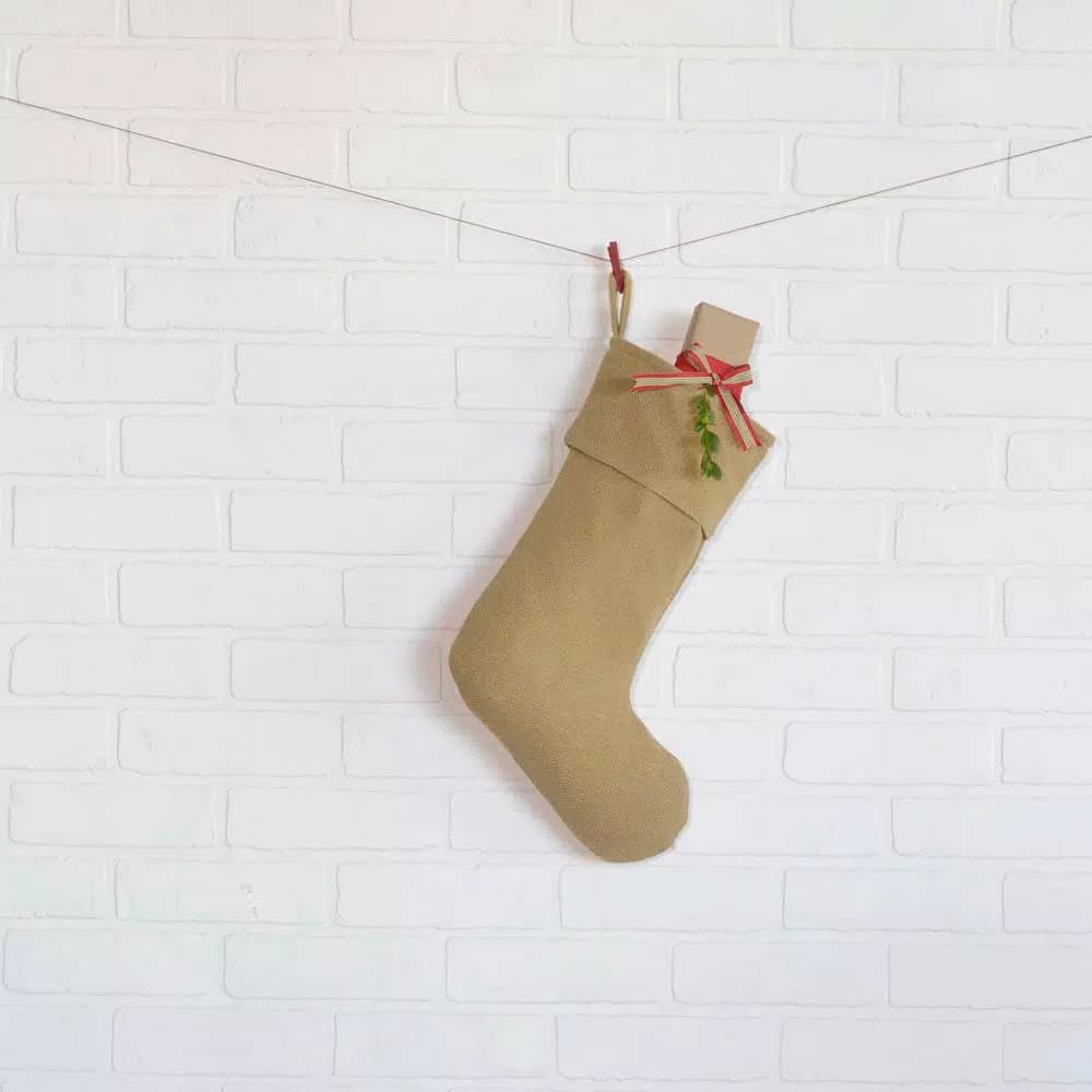 VHC Brands 15 in. Natural Cotton Burlap Christmas Stocking - Farmhouse Holiday Decor