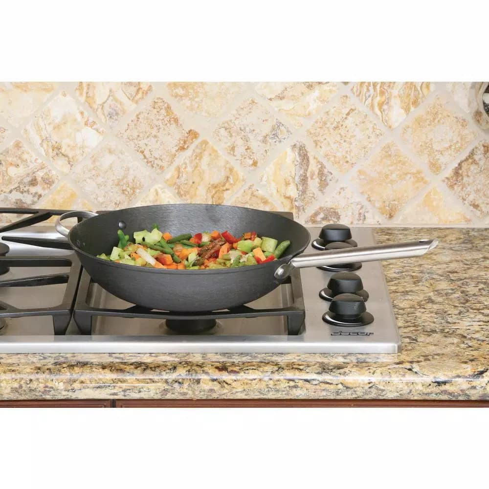 ExcelSteel 13 in. Cast Iron Chinese Wok with Assist Handle, Induction Ready