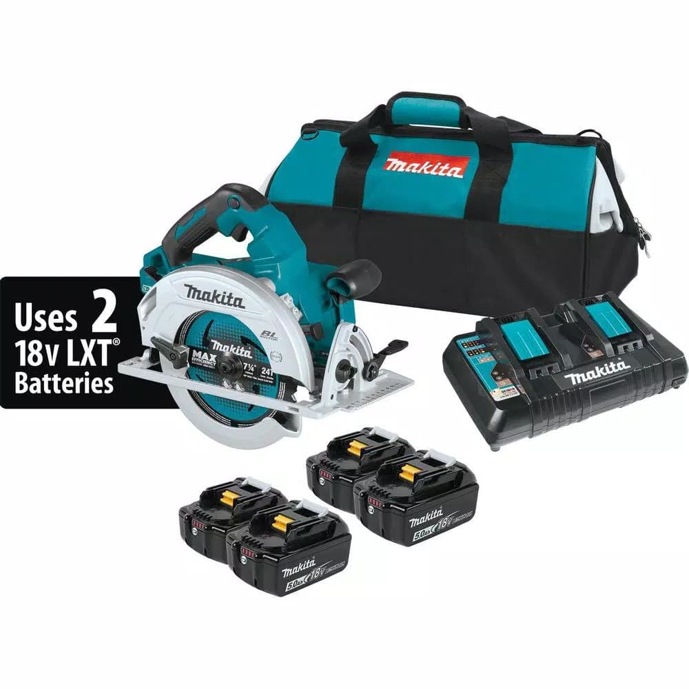 Makita 18V X2 LXT Brushless 7-1/4" Circular Saw Kit with 4 5.0Ah Batteries and Charger