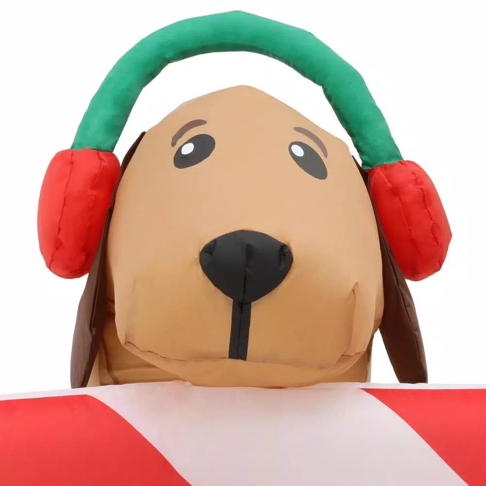 Home Accents Holiday 8 ft. W Pre-Lit Giant Airblown Inflatable Christmas Puppies with Candy Cane Scene