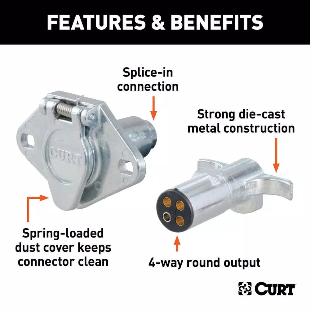 CURT 4-Way Round Trailer Connector Kit - Plug and Socket