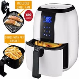 Ovente 3.2 Qt. White Air Fryer with Grill Pan and Non-Stick Basket, 1400W, 6 Presets thumbnail 1