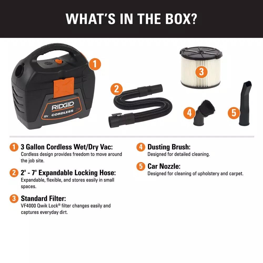 RIDGID 18V Cordless 3 Gal. Wet/Dry Handheld Shop Vacuum (Tool Only)