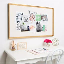 Kate and Laurel Calter Gold Framed Linen Fabric Pinboard Memo Board, White thumbnail 5