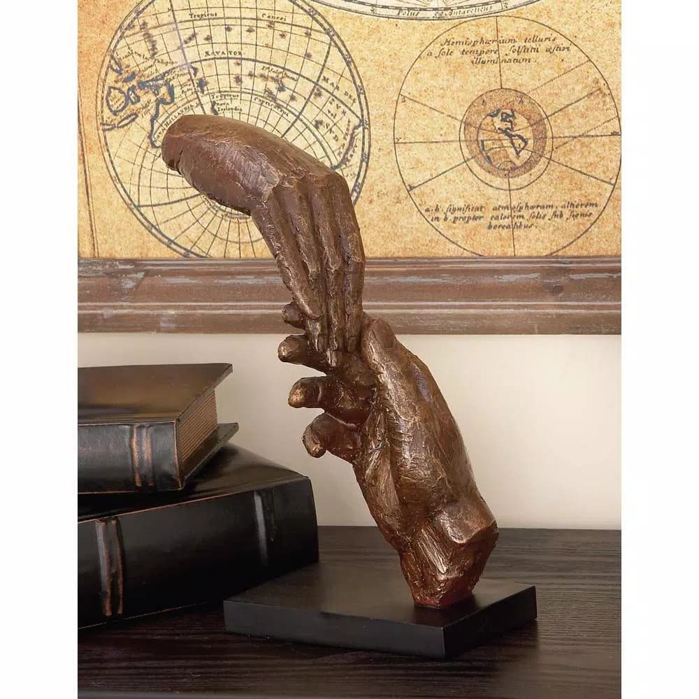 LITTON LANE The Connecting Hands Decorative Figurine - 12 in. Polystone Sculpture with Tarnished Bronze Finish