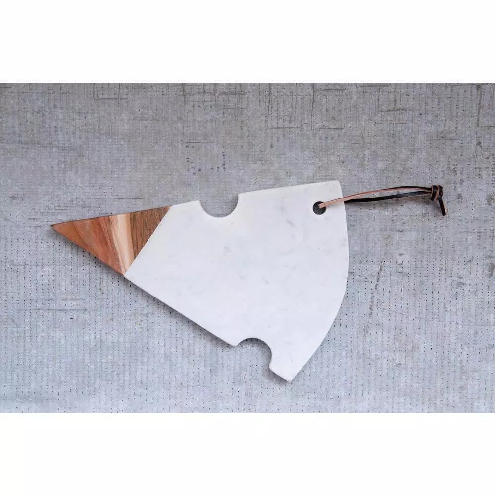 3R Studios Marble and Acacia Wood Cheese Slice Shaped Cutting Board