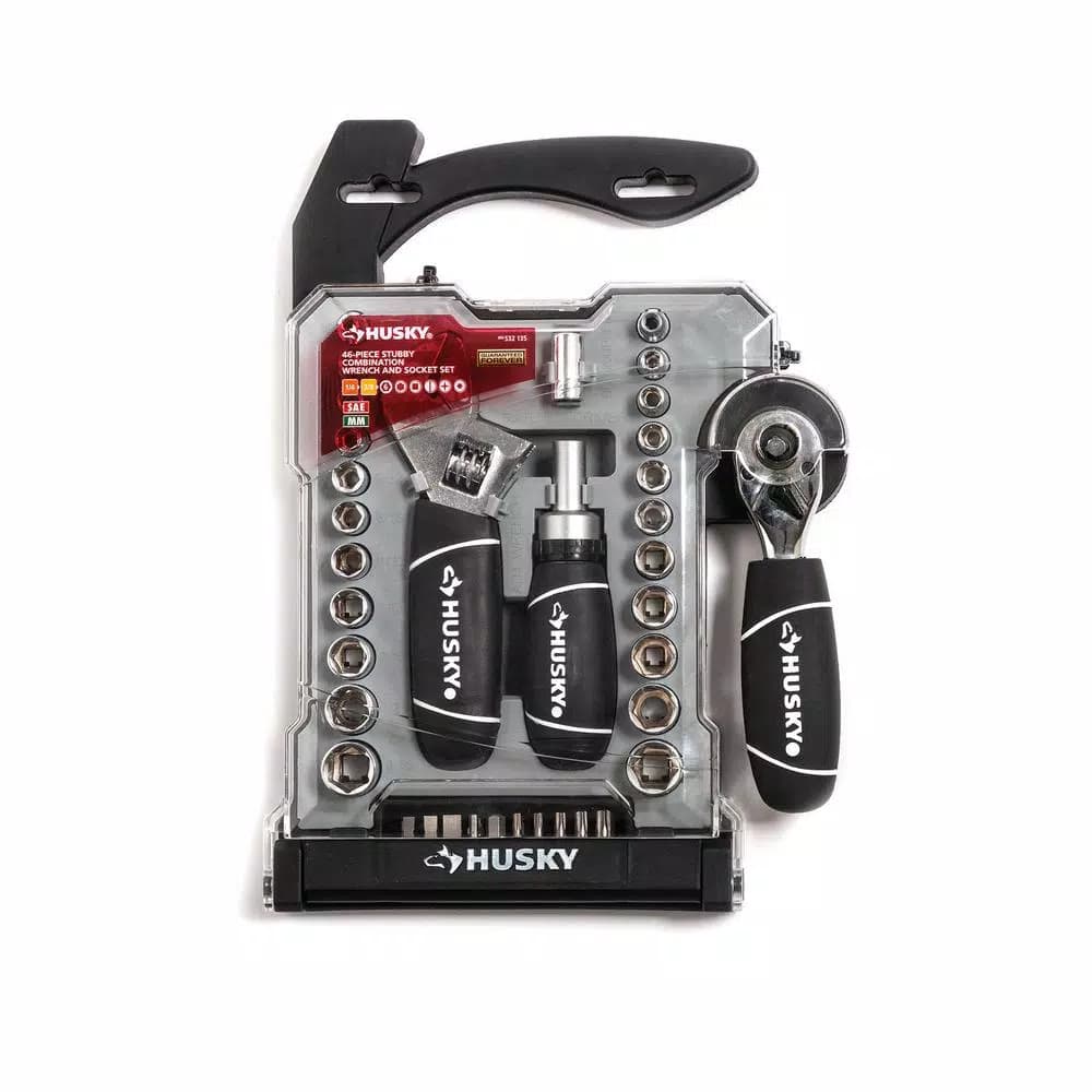 Husky 46-Piece Stubby Ratchet and Socket Set with 1/4 in. and 3/8 in. Dual Drive Ratchet