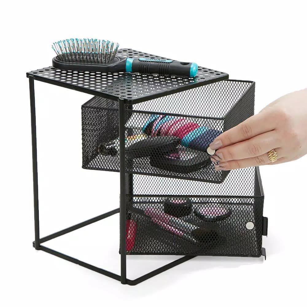 Mind Reader Rotating 2-Tier All-Purpose Organizer Shelf with Magnetic Baskets and Top Shelf, Black