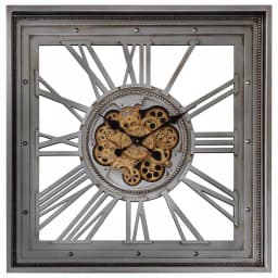 Yosemite Home Decor Golden Gears Antique Silver Square Wall Clock with Interlocking Brass Gears thumbnail 1