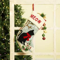 Glitzhome Handmade Hooked Cat Christmas Stocking, 20 in. Holiday Decor thumbnail 7