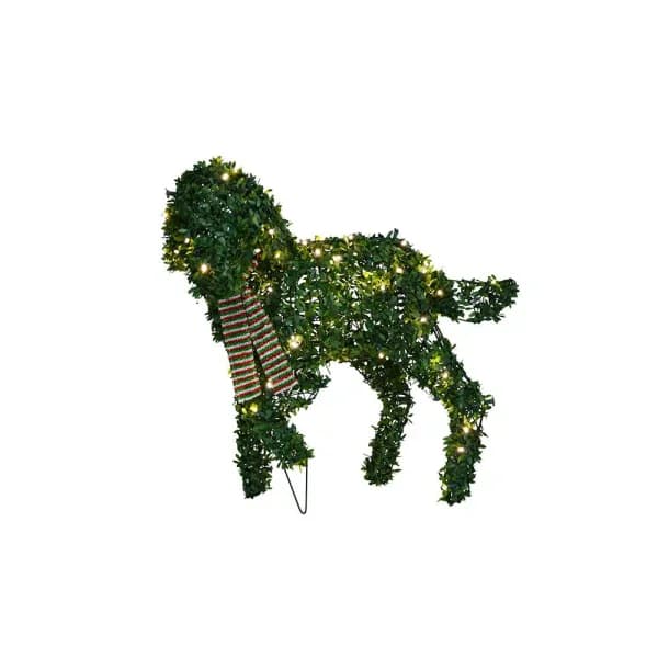 ProductWorks 20 in. Pre-lit Faux Boxwood Topiary Dog Sculpture with 50 LED Lights