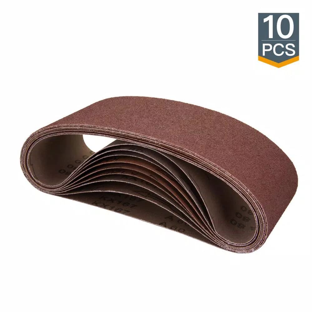 POWERTEC 4 in. x 24 in. 240-Grit Aluminum Oxide Sanding Belts, 10-Pack