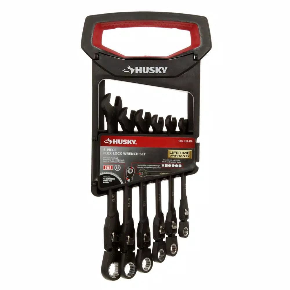 Husky 6-Piece SAE Flex-Head Ratcheting Wrench Set, 100-Position Locking