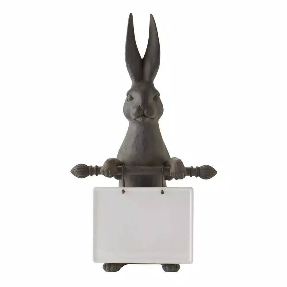 3R Studios 21 in. Grey Bunny Ceramic Message Board Statue - Farmhouse Decorative Sculpture