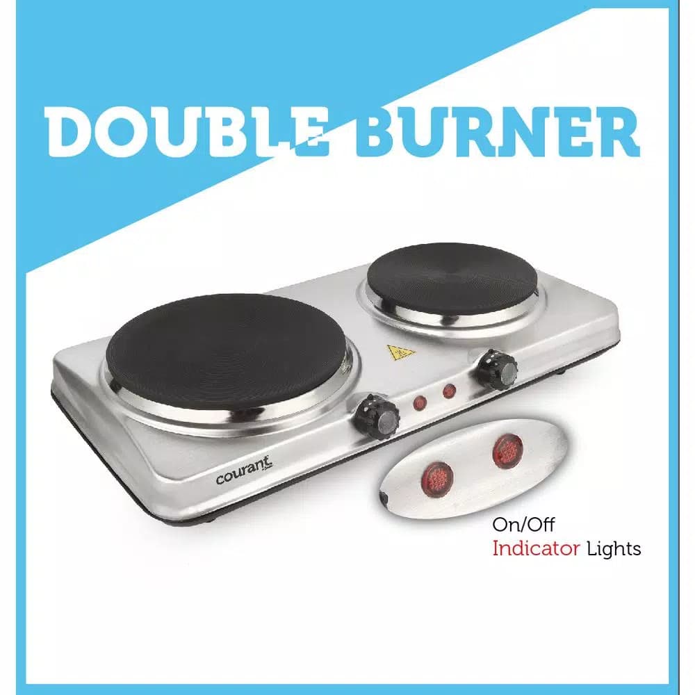 Courant 1700W Double Burner Electric Hot Plate with Stainless Steel Design and Dual Temperature Controls