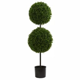 Nearly Natural 42 in. UV Resistant Artificial Boxwood Double Ball Topiary Tree with Black Pot thumbnail 1