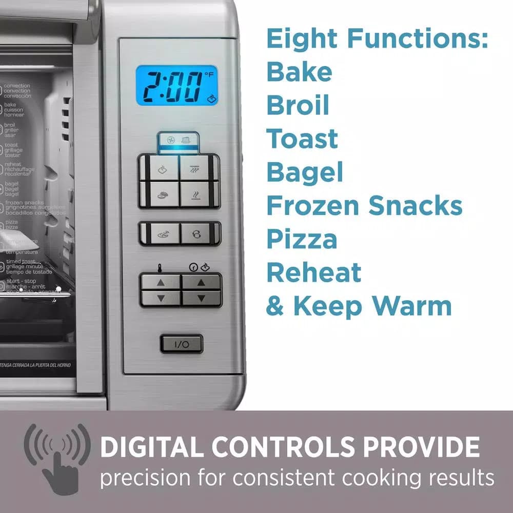 BLACK+DECKER 1500W 6-Slice Digital Convection Toaster Oven with Broiler Pan, Stainless Steel
