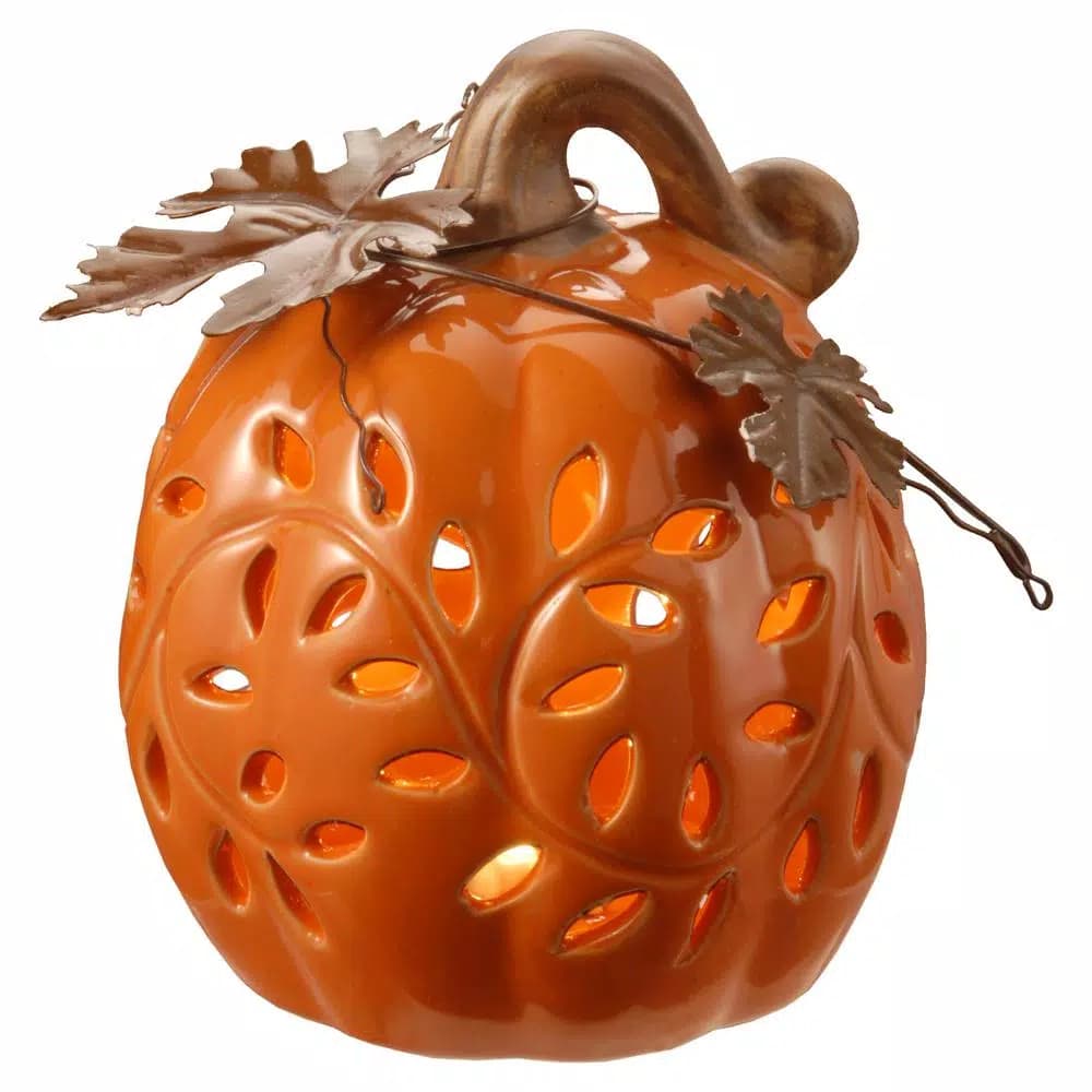 National Tree Company 6 in. Lighted Ceramic Pumpkin Decor with Warm White LED Lights