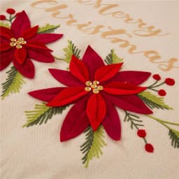 Glitzhome 48 in. Poinsettia Fabric Christmas Tree Skirt with Holly and Red Berries thumbnail 3