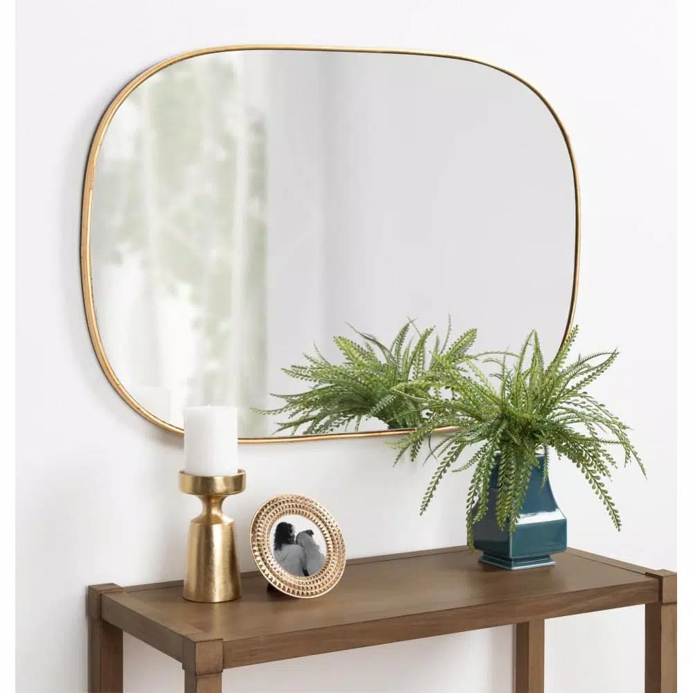 Kate and Laurel Caskill Art Deco Oval Wall Mirror, Gold Leaf Wood Frame, 23.75 x 35.5 in.