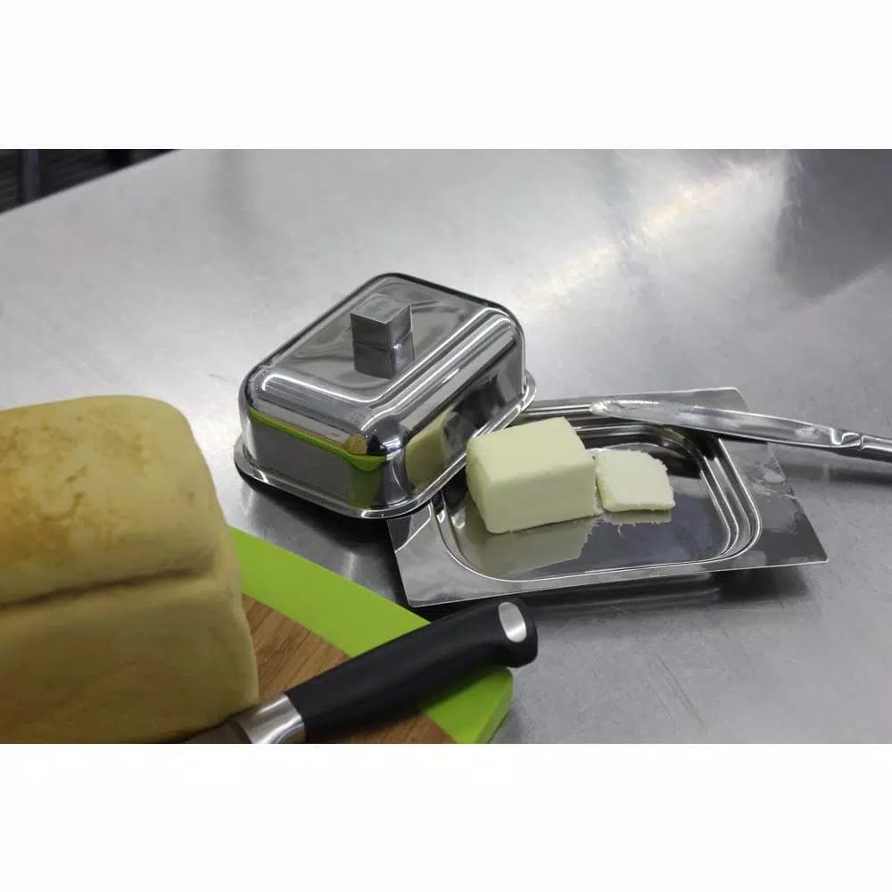 BergHOFF Cubo 18/10 Stainless Steel Butter Dish - Modern Polished Mirror Finish