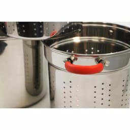 ExcelSteel 8 Qt. Stainless Steel Multi-Cooker Pasta Pot Set with Steamer Insert and Red Silicone Handles thumbnail 5