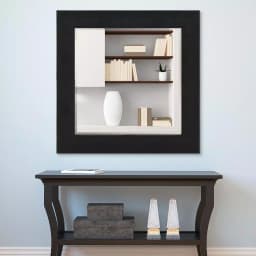 Unbranded Large 48x48 Square Black Faux Shagreen Modern Accent Mirror with Hooks thumbnail 5