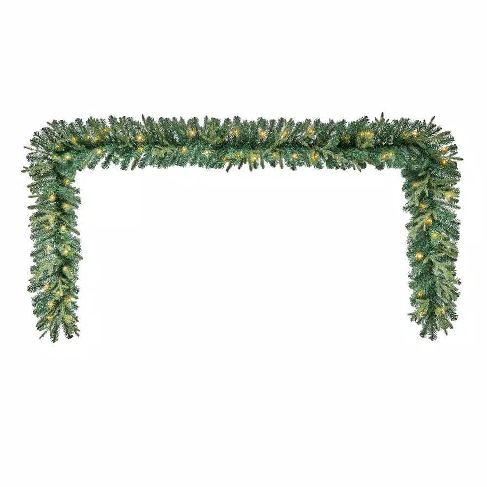 Home Accents Holiday 12 ft. Noble Fir Pre-Lit LED Christmas Garland with Timer, Warm White Micro Dot Lights