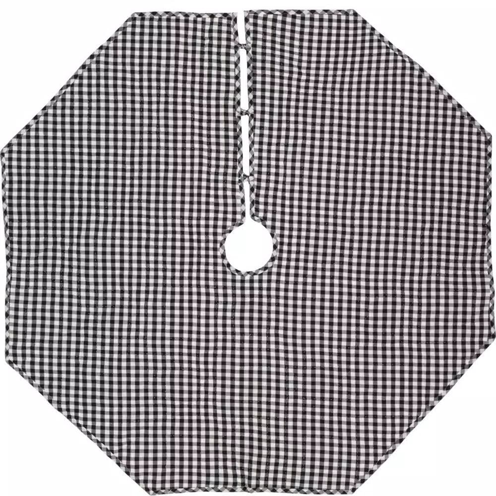VHC Brands Emmie 55 in. Black and White Patchwork Christmas Tree Skirt - Hand-Quilted Cotton