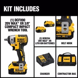 DEWALT 20V MAX XR Brushless 3/8 in. Compact Impact Wrench Kit with (2) 4.0 Ah Batteries & Socket Set thumbnail 2