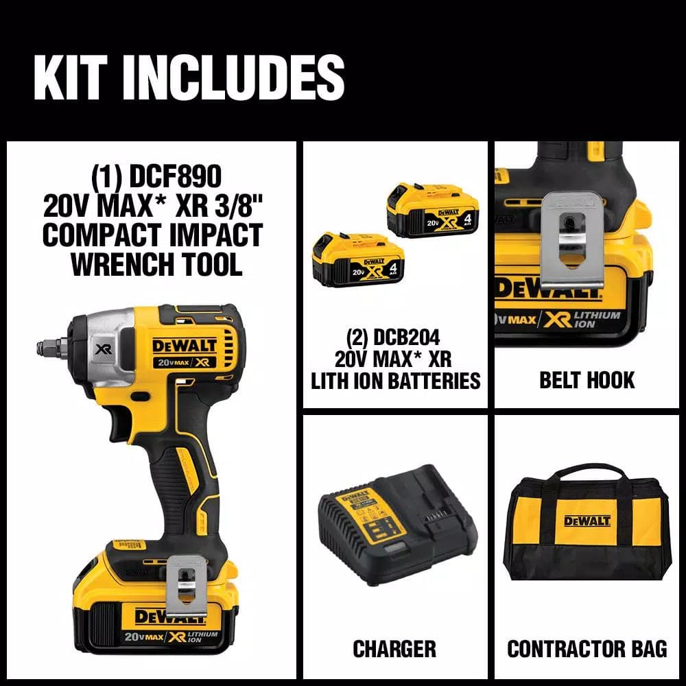 DEWALT 20V MAX XR Brushless 3/8 in. Compact Impact Wrench Kit with (2) 4.0 Ah Batteries & Socket Set