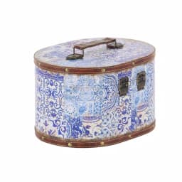 LITTON LANE Vintage Oval Wood and Faux Leather Case-Style Storage Boxes with Lids (Set of 2) thumbnail 7
