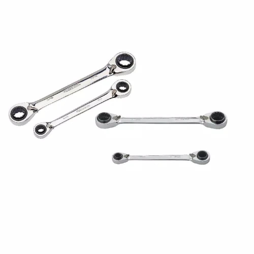 Husky 4-Piece Quad Drive Reversible Ratcheting Wrench Set, SAE/Metric