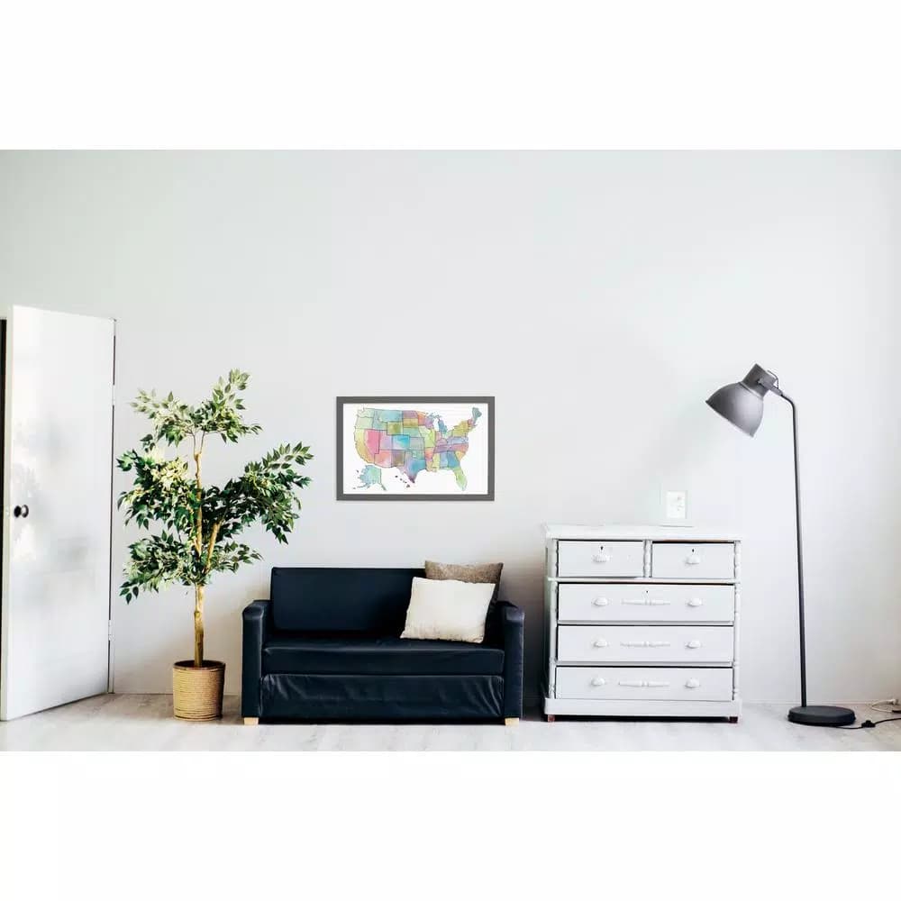 Petal Lane Home Watercolor US Map Magnetic Memo Board with Ebony Frame