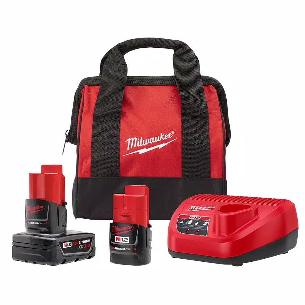 Milwaukee M12 12V Lithium-Ion Battery and Charger Starter Kit (3.0 Ah & 1.5 Ah)