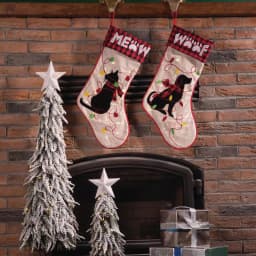 Glitzhome 21 in. LED Embroidered Linen Christmas Stocking - Cat Design thumbnail 8