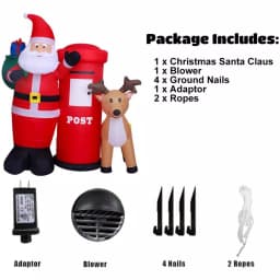 JOYDECOR 6 ft. Santa Claus with Postbox and Reindeer Christmas Inflatable with LED Lights thumbnail 4