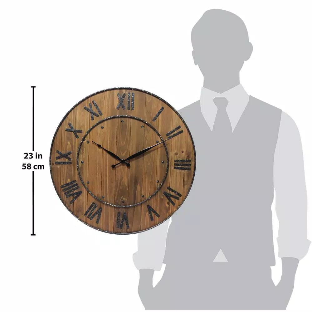 Infinity Instruments Wine Barrel 24 in. Wood and Steel Round Wall Clock