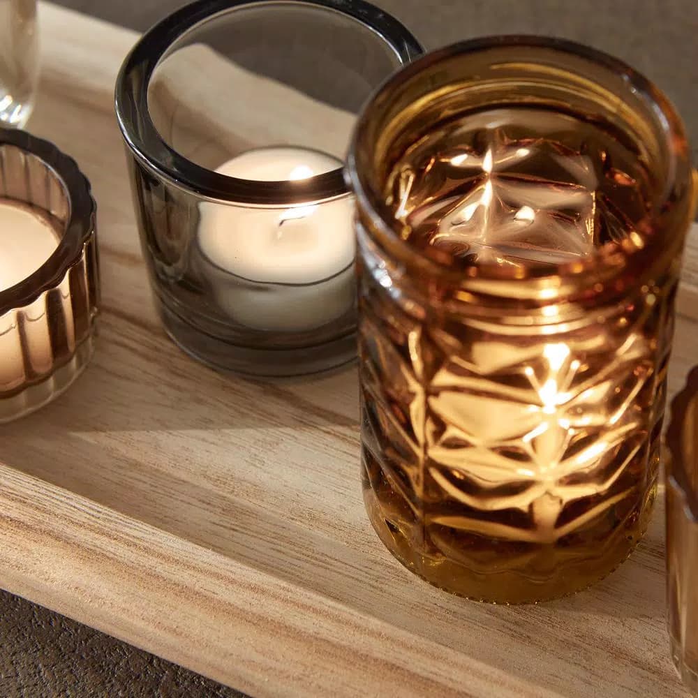 3R Studios Multi-Colored Glass and Wood Votive Candle Holder Tray Set