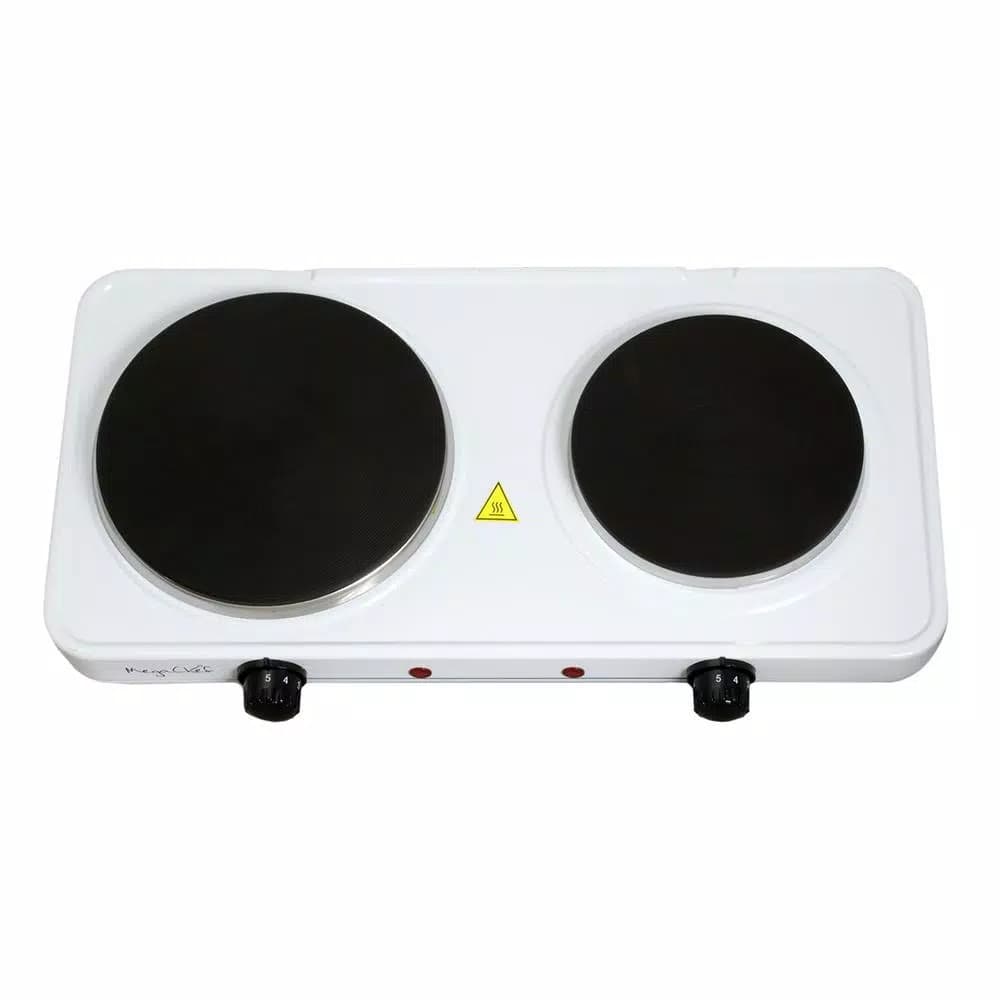 MegaChef 2-Burner Portable Electric Hot Plate Cooktop, 1700W, White