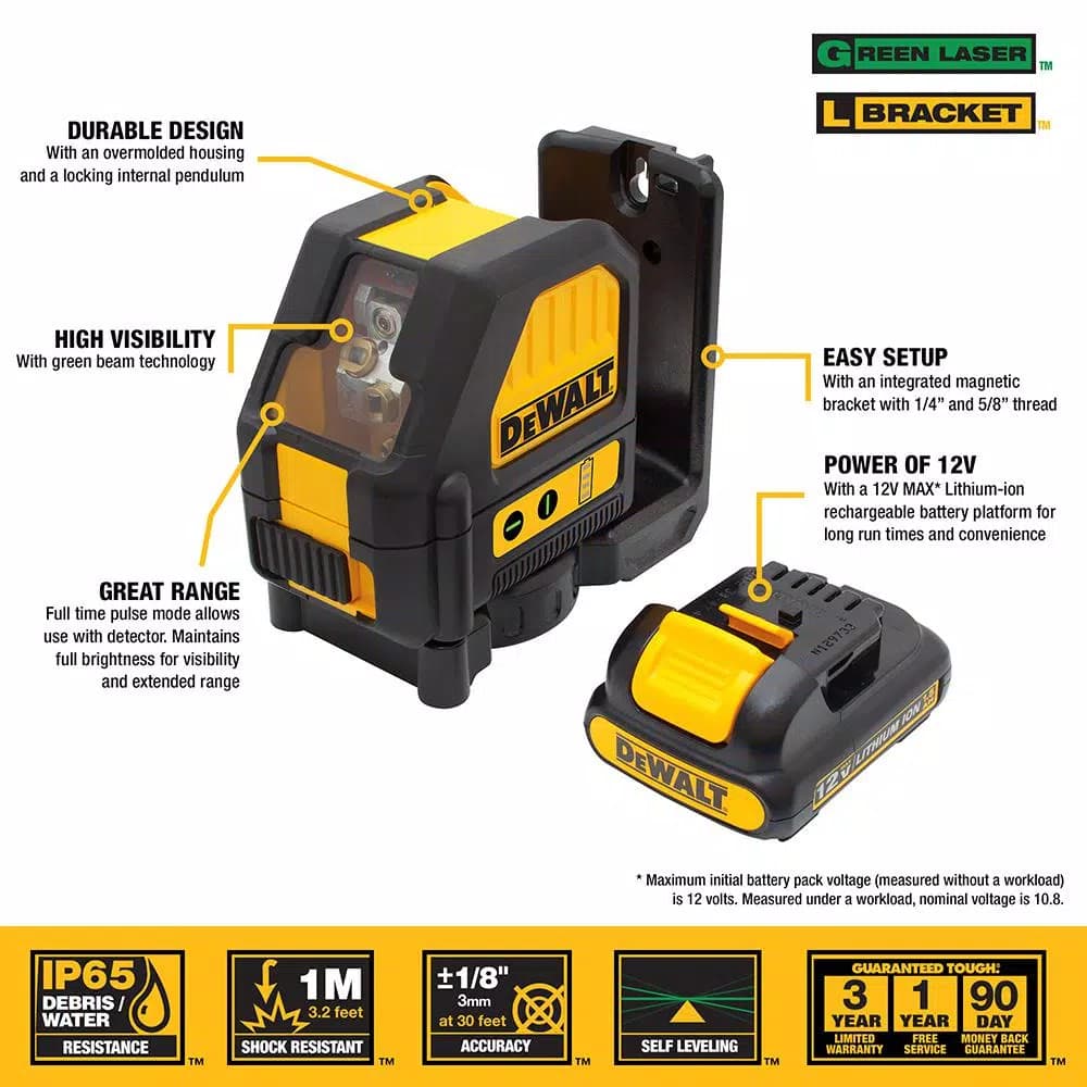 DEWALT DW088LG 12V MAX Lithium-Ion Green Cross Line Laser Level Kit with TOUGHSYSTEM Tool Box