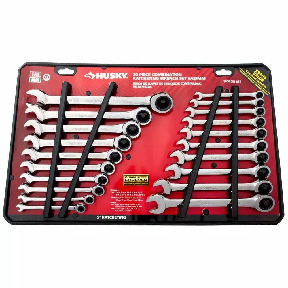 Husky 20-Piece SAE/Metric Combination Ratcheting Wrench Set