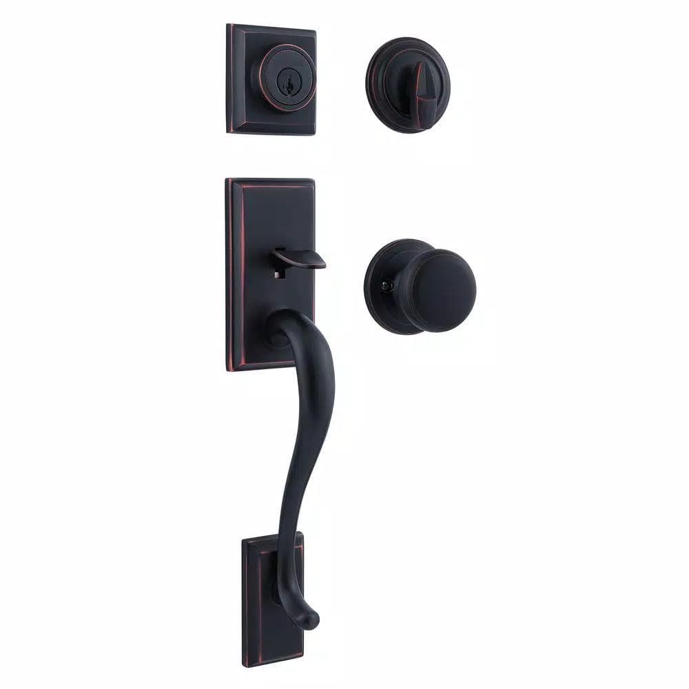 Kwikset Hawthorne Venetian Bronze Single Cylinder Handleset with Juno Knob and SmartKey Security