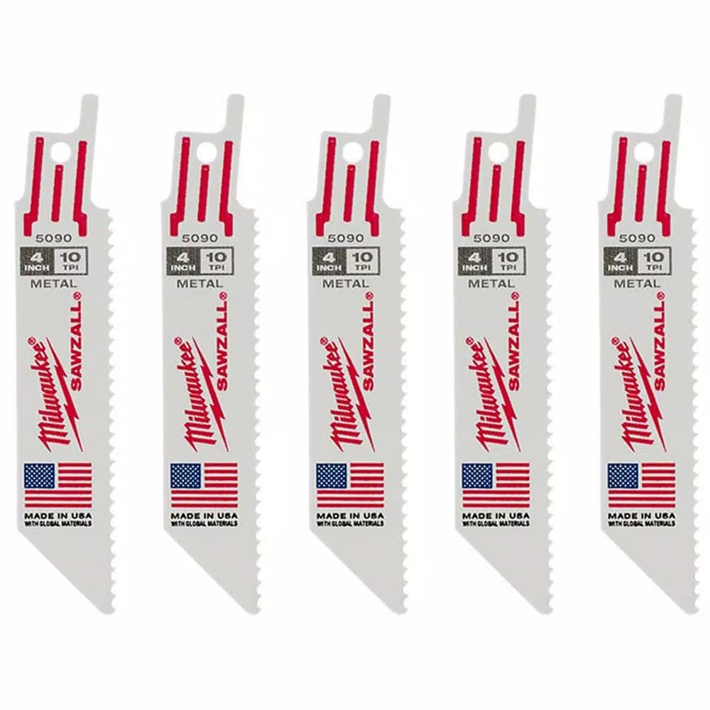 Milwaukee 4 in. Metal Cutting Reciprocating Saw Blades, 10 TPI, 5-Pack