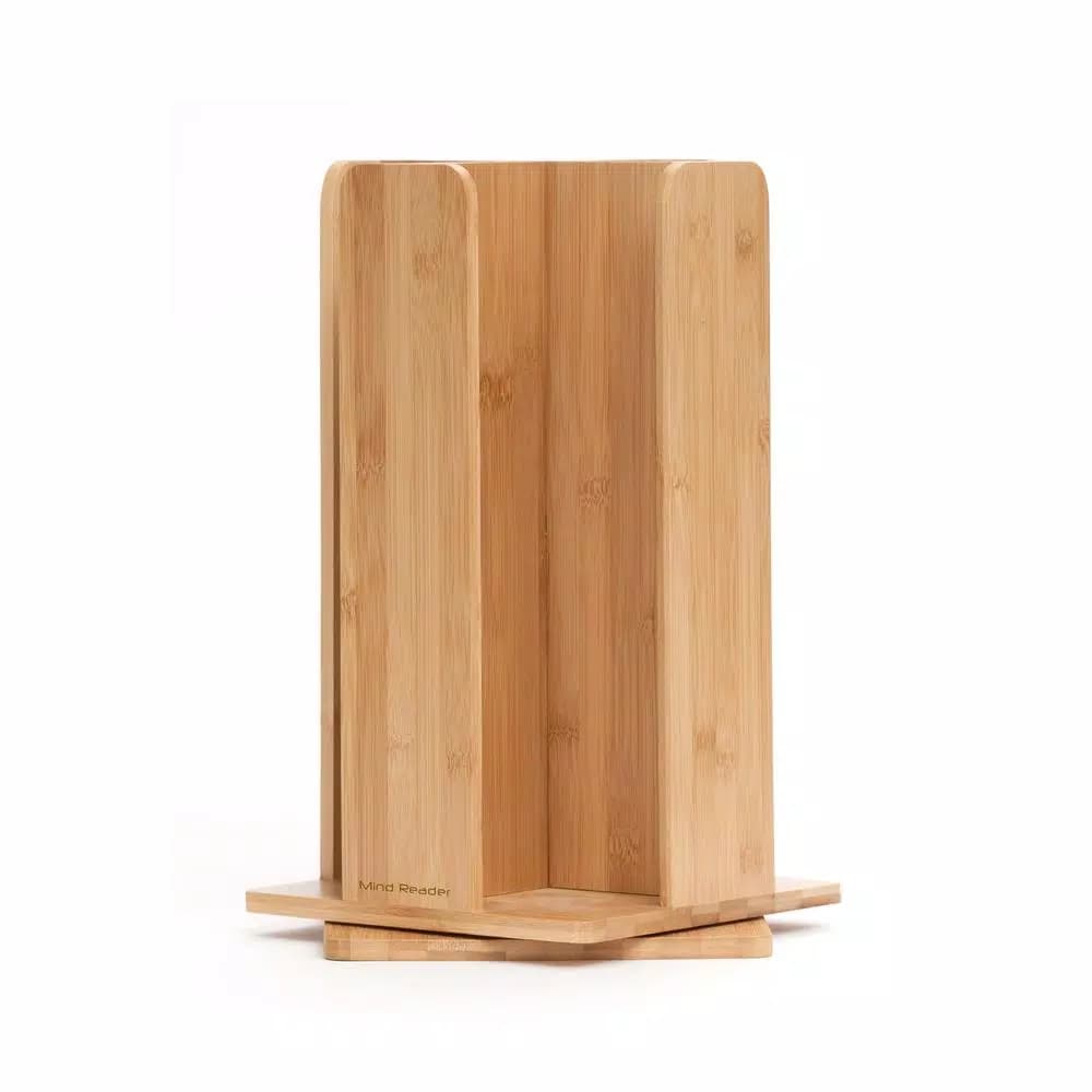 Mind Reader Bamboo 360° Rotating Cup and Lid Holder, 4-Compartment Organizer