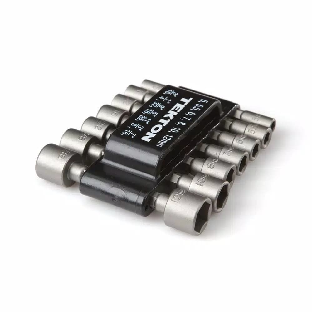 TEKTON 14-Piece Power Nut Driver Bit Set, 3/16 in. to 7/16 in. and 5 mm to 12 mm, Hex Shank