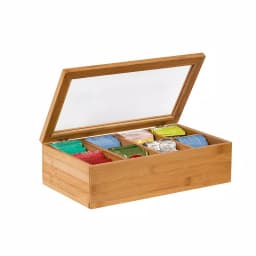Unbranded Natural Bamboo Tea Storage Box with Transparent View Window, 120+ Tea Bag Capacity thumbnail 1