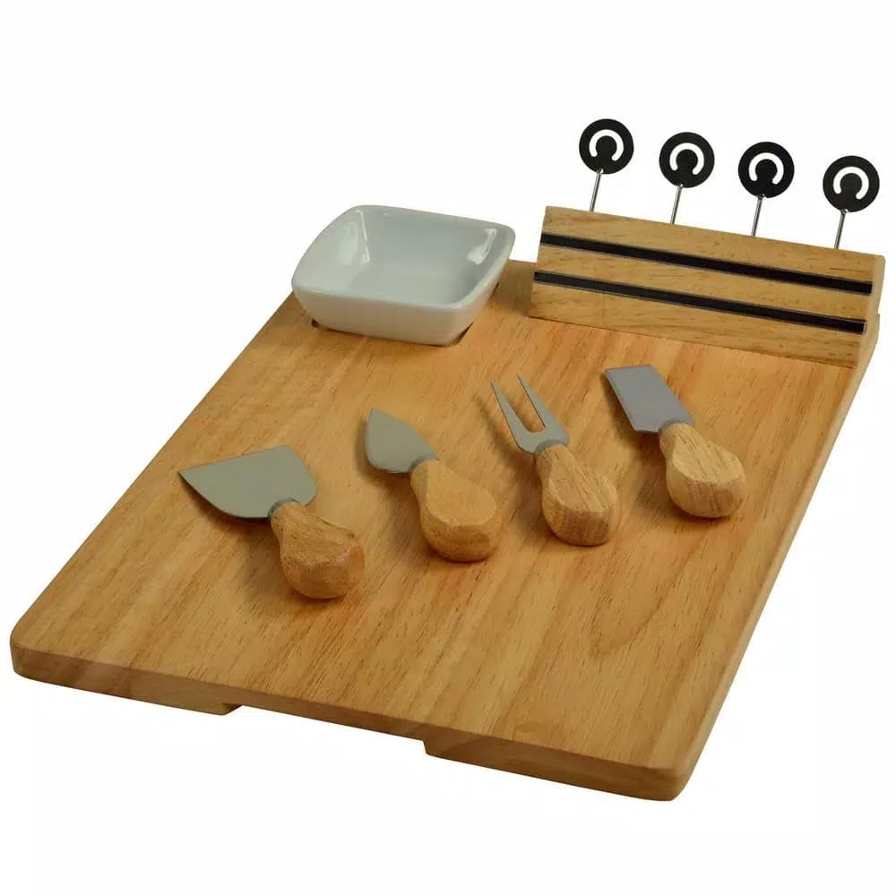 Unbranded Picnic at Ascot Windsor Hardwood Cheese Board Set with Ceramic Bowl, 4 Tools, and Markers